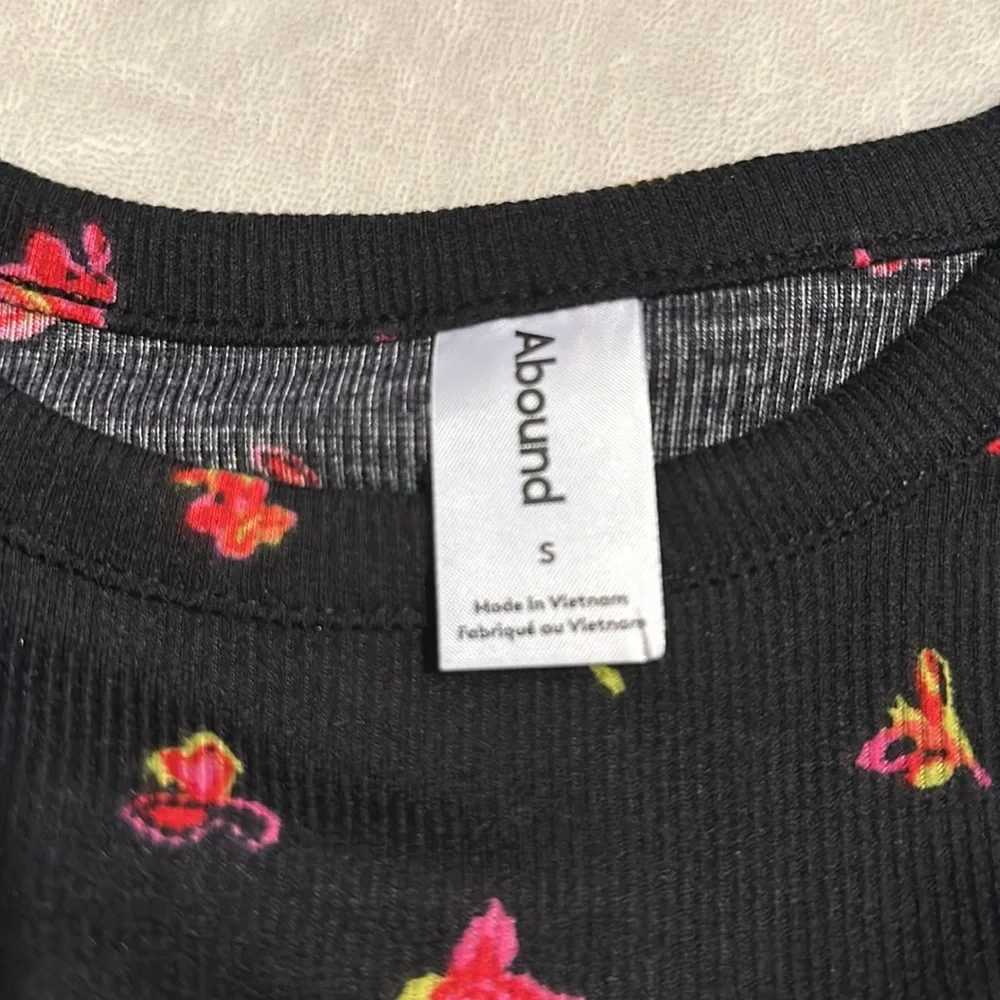 Abound Nordstrom black floral ribbed dress ruched sides NWT - Picture 4 of 10